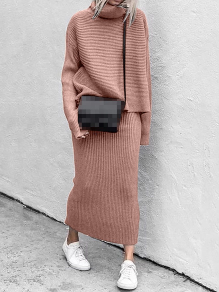Winter Clothing Sale - Conjunto de Falda Midi Tejida para